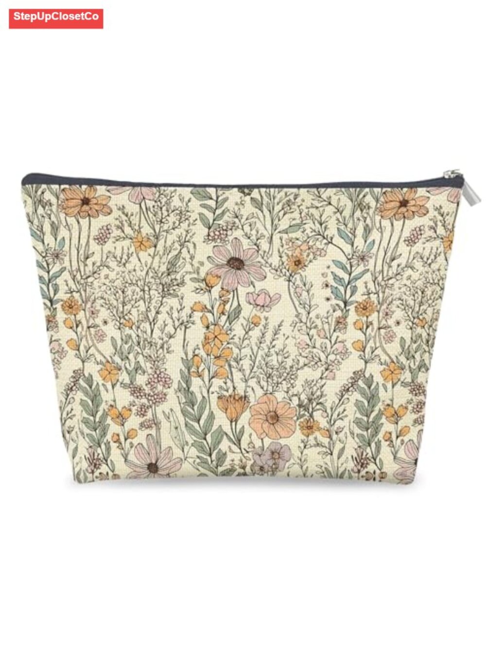 Vintage Boho Floral Linen Makeup Bag Canvas Zipper Pouch Cosmetic Toiletry